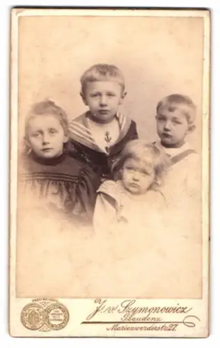 Fotografie J. v. Szymonowicz, Graudenz, Marienwerderstr. 27, Porträt von vier Kindern