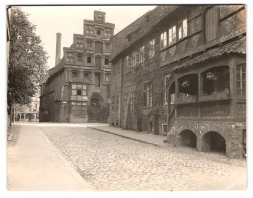 3 Fotografien Ansicht Lüneburg, alter Kran im Hafen, am Wehr, am Werderthor, 1926