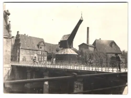 3 Fotografien Ansicht Lüneburg, alter Kran im Hafen, am Wehr, am Werderthor, 1926
