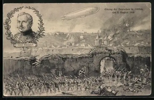 AK Lüttich, Einzug der Deutschen 1914, Unser Emmich, Luftschiff