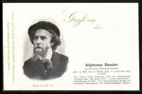 AK Porträt von Alphonse Daudet, Französicher Romanschriftsteller