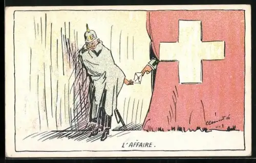 Künstler-AK L`Affaire, Schweizer steckt deutschem General eine Nachricht zu