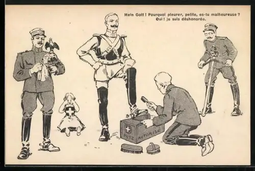 AK Schweizer Militärs putzen Kaiser Wilhelm II. Helm und Stiefel