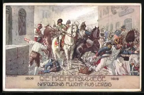 Künstler-AK Ernst Kutzer: Freiheitskriege, Napoleons Flucht aus Leipzig