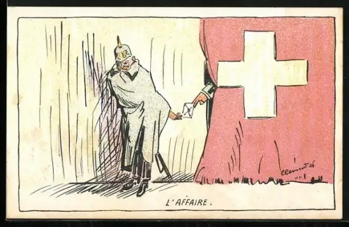 Künstler-AK L`Affaire, Schweizer steckt deutschem General eine Nachricht zu