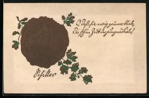 Präge-AK Siegel mit dem Porträt von Schiller