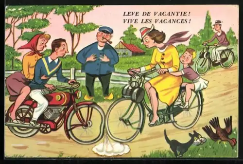 AK Vive les Vacances!, Motorradunfall, Humor