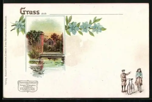 Lithographie Reklame für Deutschland-Fahrräder August Stukenbrok