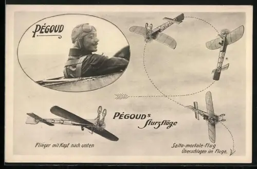 AK Piolt in seinem Eindecker Stürzflüge und Überschlag im Fluge
