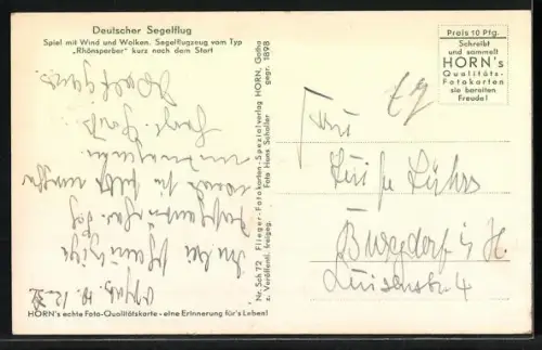 AK Segelflugzeug vom Typ Rhönsperber kurz nach dem Start