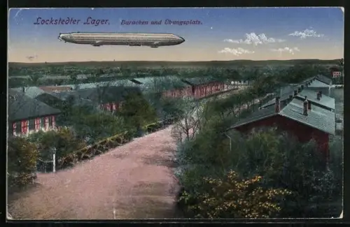 AK Lockstedt / Lager, Baracken und Übungsplatz aus der Vogelschau, Zeppelin