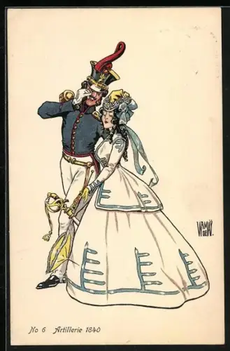 Künstler-AK sign. Wr. de May: Bern, Schweiz. Landes-Ausstellung 1914, Schweizer Artillerie-Soldat mit Frau 1840