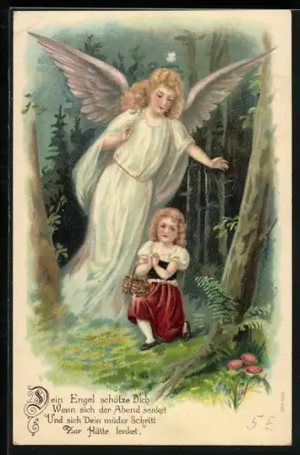 AK Schutzengel weist dem Mädchen im Wald den richtigen Weg