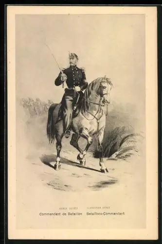 AK Schweizer Armee, Bataillons-Commandant, Offizier zu Pferd, Uniform