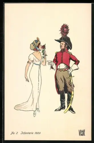 Künstler-AK sign. Wr. de May: Schweizer Infanterie-Soldat mit Frau