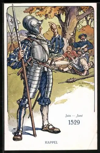 Künstler-AK Kappel, schweizer Soldat im Juni 1529