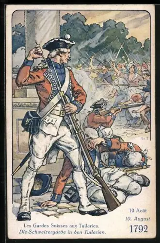 Künstler-AK sign. Ed. Elzingre: Les Gardes Suisses aux Tuileries 10 Aout 1792, Schweizergarde