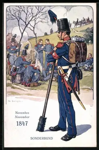 Künstler-AK Der Schweizer Soldat im Lauf der Jahrhunderte, Sonderbund 1847