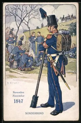 Künstler-AK Der Schweizer Soldat im Lauf der Jahrhunderte, Sonderbund 1847