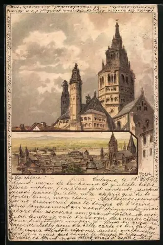 Künstler-AK C.Biese: Mainz, Panorama und Teilansicht