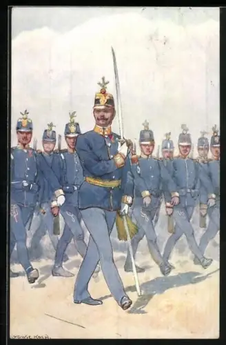 Künstler-AK Ludwig Koch: österreichische Soldaten in Uniform marschieren