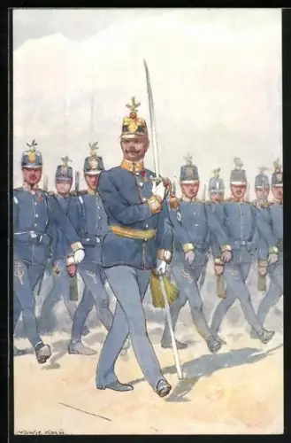 Künstler-AK Ludwig Koch: österreichische Soldaten in Uniform marschieren