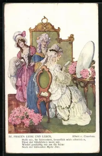 Künstler-AK T.Welzl: Die Frauen schminken ihre Schwester zur Hochzeit