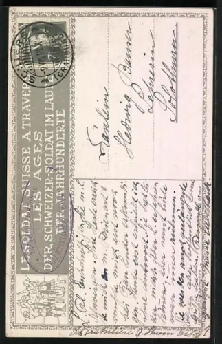 Künstler-AK sign. Ed. Elzingre: Der Schweizer Soldat im Laufe der Jahrhunderte, Laupen 21. Juni 1339, Histor. Uniform