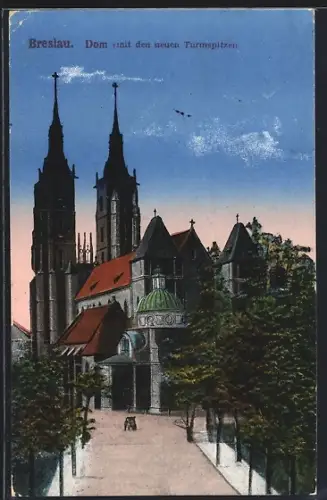 AK Breslau, Dom mit den neuen Turmspitzen