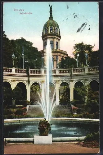 AK Breslau, Liebigshöhe mit Springbrunnen