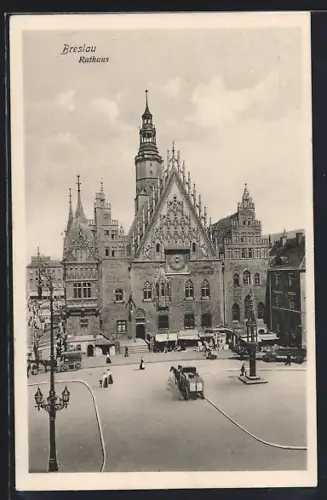 AK Breslau, Strassenpartie am Rathaus