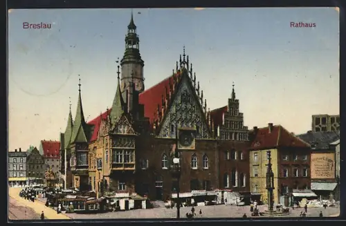 AK Breslau, Strassenpartie am Rathaus