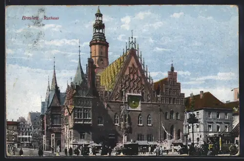 AK Breslau, Passanten vor dem Rathaus