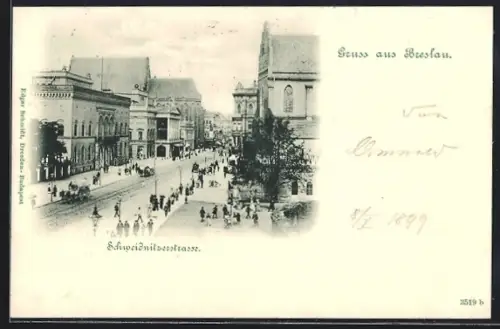 AK Breslau, Blick in die Schweidnitzerstrasse