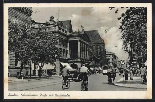 AK Breslau, Schweidnitzer Strasse mit Stadttheater