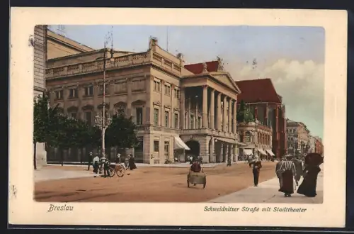 AK Breslau, Schweidnitzer Strasse mit Stadttheater