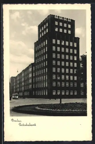 AK Breslau, Postscheckamt, Strassenbahn