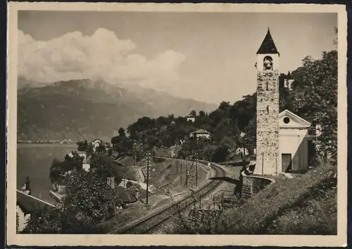 AK San Nazzaro, Bahnstrecke am Ufer des Sees