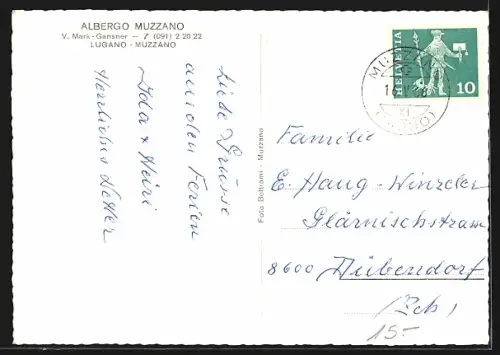 AK Lugano-Muzzano, Albergo Muzzano, Innenansicht, Terrasse
