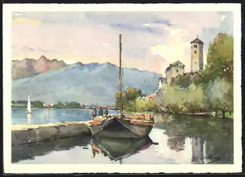 Künstler-AK Rivapiana /Lago Maggiore, Boot auf dem See