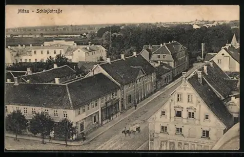 AK Mitau, Schlossstrasse mit Pferdewagen