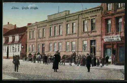 AK Libau, Grosse Strasse mit Geschäft