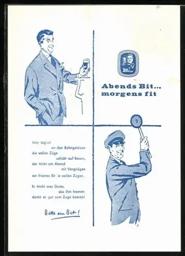 AK Münster i. W., Brauerei-Werbung Bitte ein Bit!, Grosshandlung A. Richard KG, Höftestr. 69-71, Mann mit Bierglas