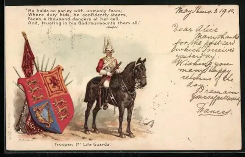 AK Trooper, 1st Life Guards, Soldat eines britischen Regiments zu Pferde, Wappen