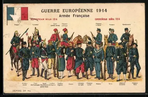 AK Armée Francaise, Guerre Européene 1914, Uniformen der französischen Armee, Infanterie