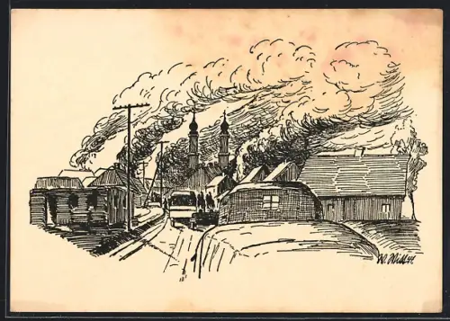 Künstler-AK Marjampol, Partie im Ort