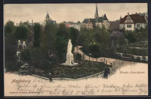AK Magdeburg, Königin Luise-Garten, Denkmal, Parkansicht