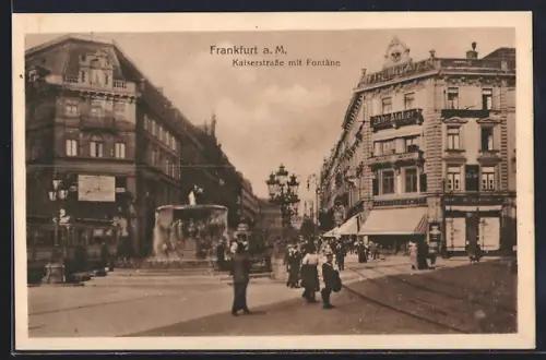 AK Frankfurt a. M., Kaiserstrasse mit Fontäne