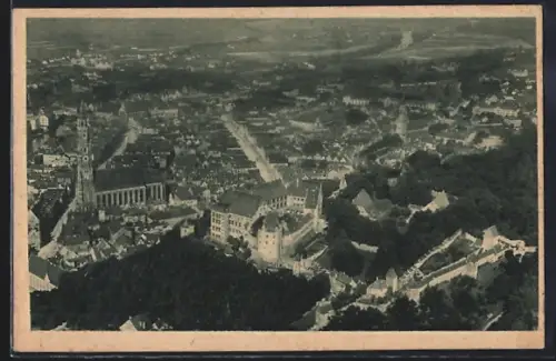 AK Landshut / Isar, Flugzeugaufnahme, Stadtansicht, Kirche, Burg
