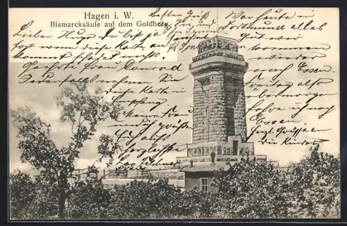 AK Hagen i. W., Bismarcksäule auf dem Goldberg